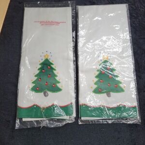 NEW Vintage 1984 Lillian Vernon Christmas Tree Towels Embroidered Applique Set 2